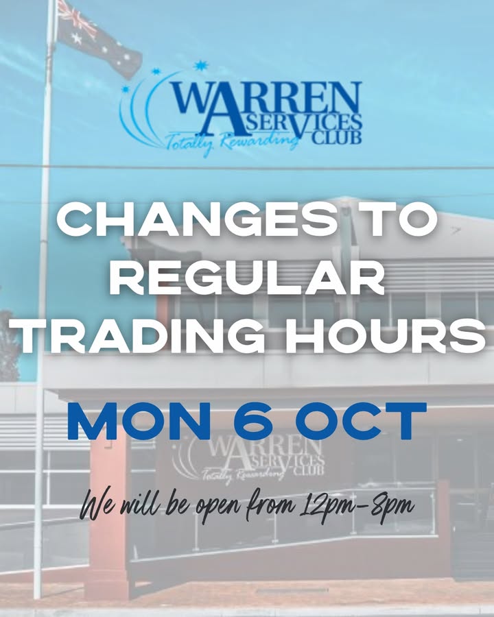 Featured image for âChanges to Trading Hours for NSW Public Holiday at Warren Services Clubâ