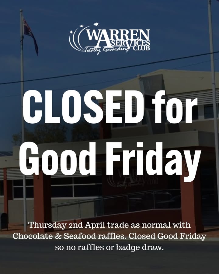 Featured image for “Easter Weekend Trading Hours at Warren Services Club”