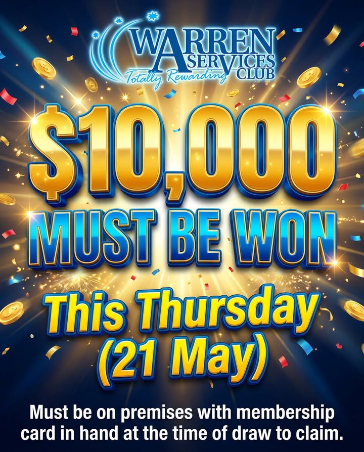 Featured image for “$10,000 Must Be Won Thursday at Warren Services Club”