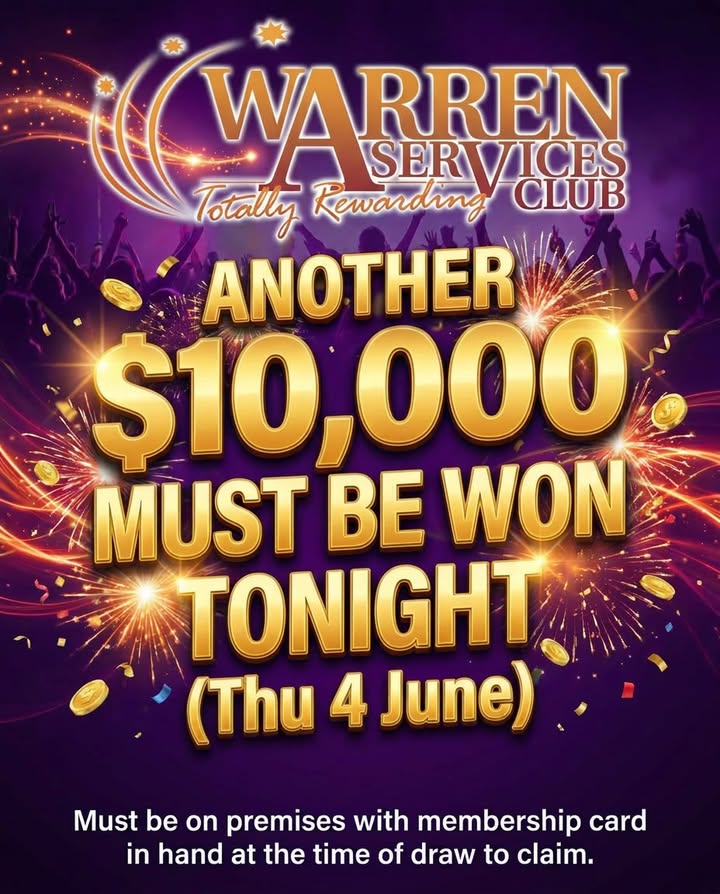 Featured image for “$10,000 Jackpot Must Be Won Tonight at Warren Services Club”