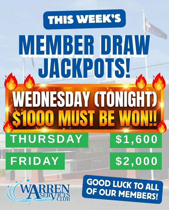 Featured image for “$1000 Member Draw Tonight at Warren Services Club”