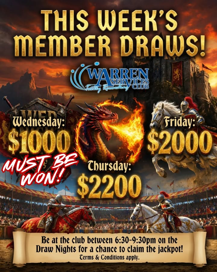 Featured image for “$1,000 Must Be Won This Wednesday at Warren Services Club”