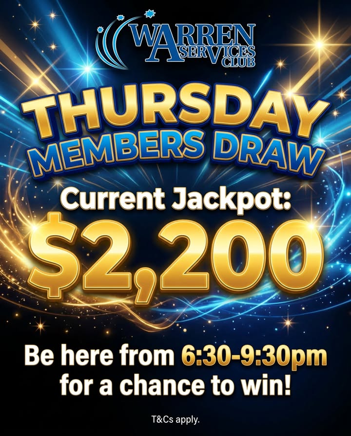 Featured image for “Thursday Members Draw Jackpot at $2,200 – Warren Services Club”